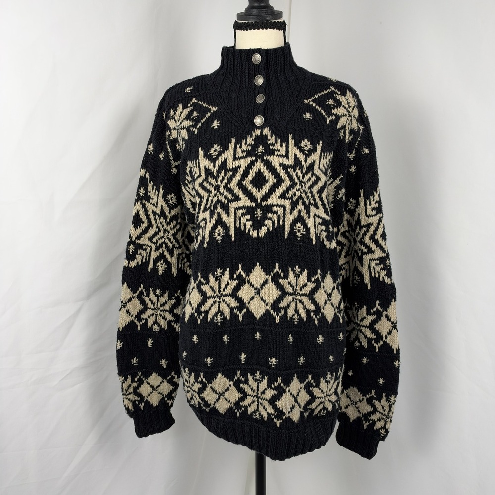 Lauren Ralph Lauren Hand Knit Snowflake Linen Cotton Blend Sweater Women PS